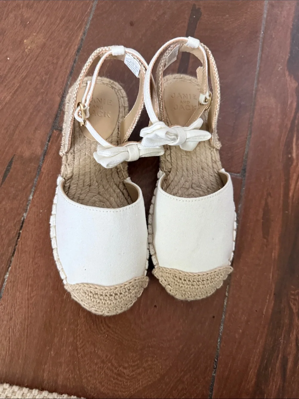 New Janie and Jack Cream Canvas Espadrille Sandals with Bow Accent